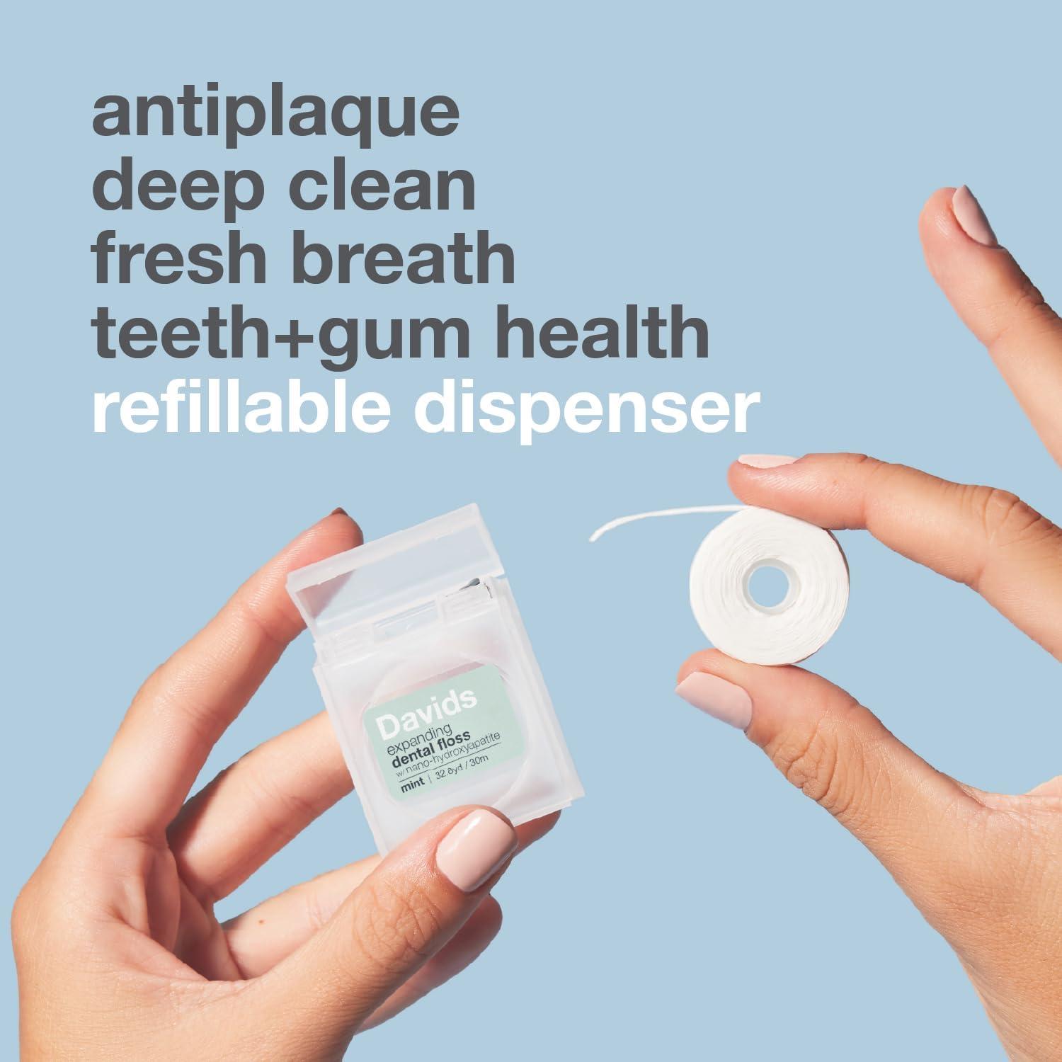 image:imageDavids Expanding Dental Floss Refills 2 Spools 250 No Break Woven Strands Waxed Vegan wNano Hydroxyapatite Cocoa Butter amp Mint Kid Friendly 66 yd2 Refills 1961 Feet