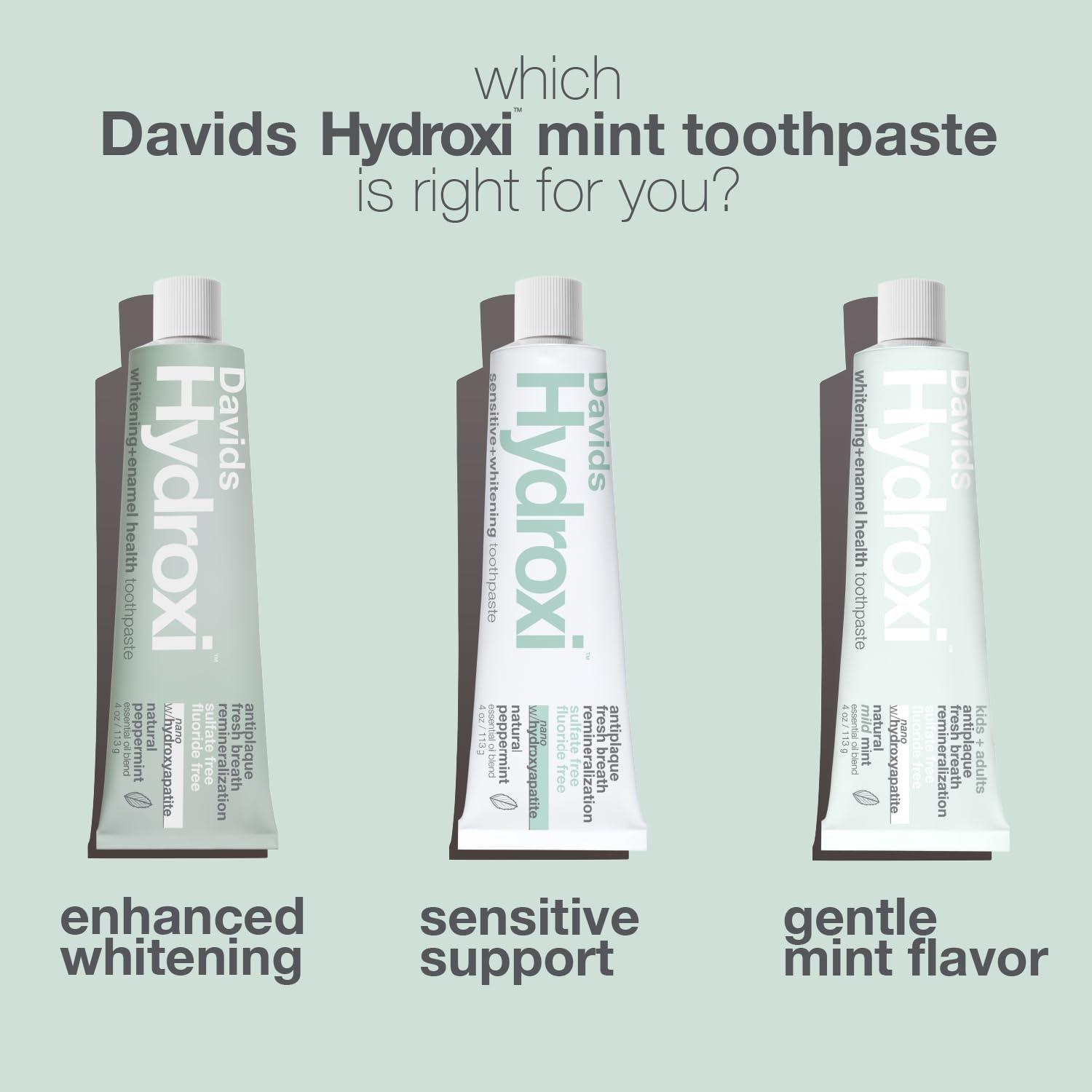 image:imageDavids Hydroxi Fluoride Free Nano Hydroxyapatite Toothpaste for Remineralizing Sensitive Support Whitening Antiplaque SLS Free Natural Peppermint 525oz Made in USA 3 Pack2 Whitening Peppermint