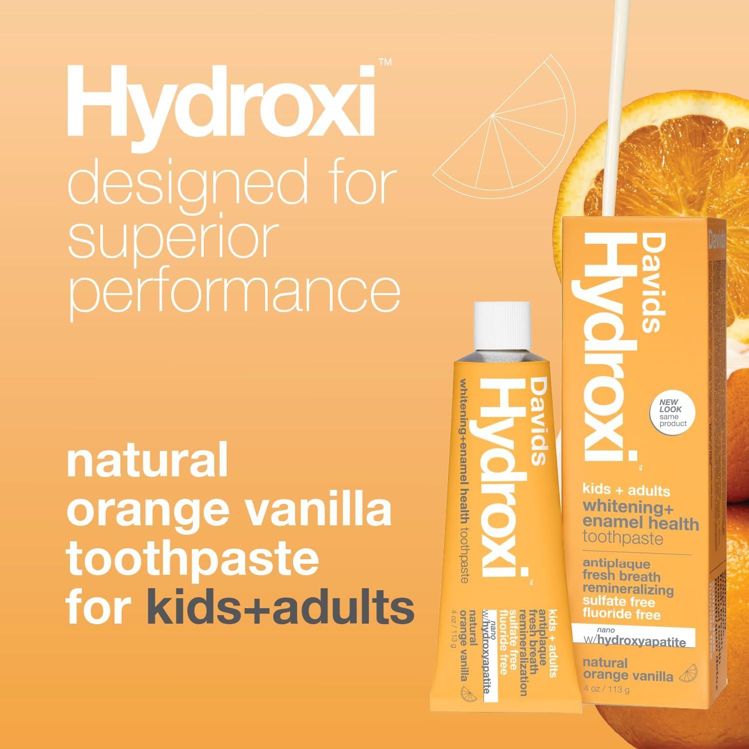 image:imageDavids Hydroxi Fluoride Free Nano Hydroxyapatite Toothpaste for Remineralizing Sensitive Support Whitening Antiplaque SLS Free Natural Peppermint 525oz Made in USA 3 Pack6 Orange Vanilla