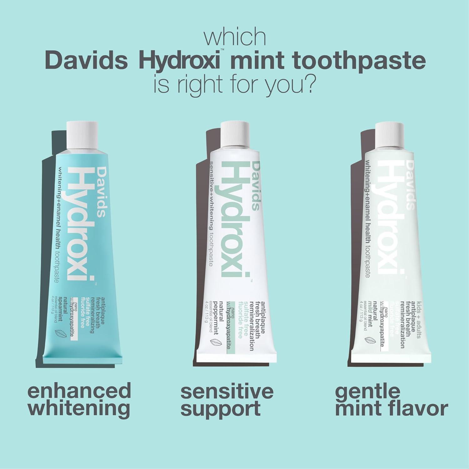 image:imageDavids Hydroxi Fluoride Free Nano Hydroxyapatite Toothpaste for Remineralizing Sensitive Support Whitening Antiplaque SLS Free Natural Peppermint 525oz Made in USA 3 Pack3 Whitening Spearmint