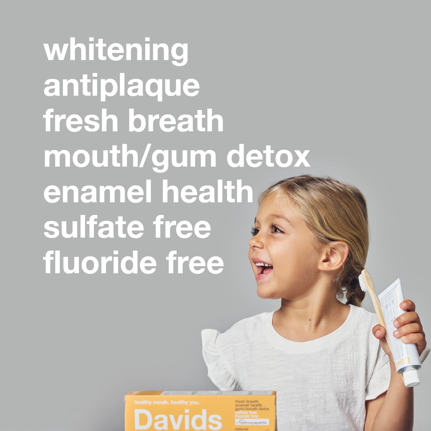 image:imageDavids Hydroxi Fluoride Free Nano Hydroxyapatite Toothpaste for Remineralizing Sensitive Support Whitening Antiplaque SLS Free Natural Peppermint 525oz Made in USA 3 Pack6 Orange Vanilla