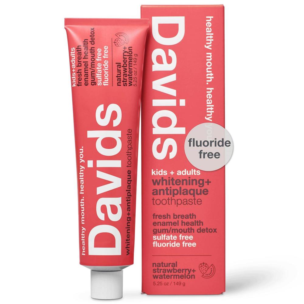image:imageDavids Fluoride Free Toothpaste Teeth Whitening Antiplaque SLS Sulfate Free Promotes Enamel Health Mouth amp Gum Detox EWG Verified Natural Peppermint 525oz 3 PackStrawberry  Watermelon