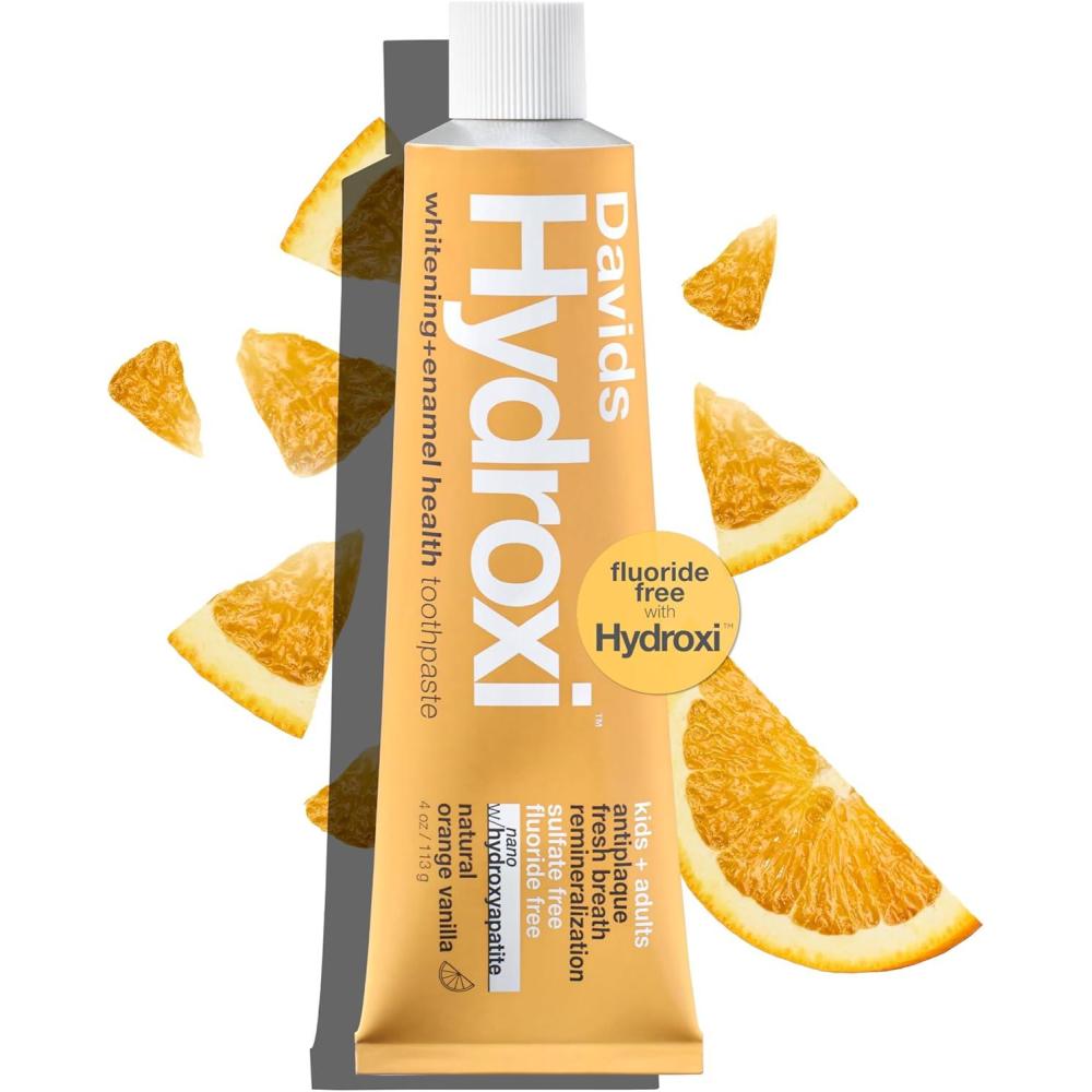 image:imageDavids Hydroxi Fluoride Free Nano Hydroxyapatite Toothpaste for Remineralizing Sensitive Support Whitening Antiplaque SLS Free Natural Peppermint 525oz Made in USA 3 Pack6 Orange Vanilla
