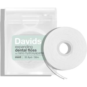 Davids Expanding Dental Floss Refills, 2 Spools, 250+ No Break Woven Strands, Waxed, Vegan, w/Nano Hydroxyapatite, Cocoa Butter & Mint, Kid Friendly, 66 yd(Floss + Refill (196 Feet))