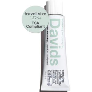 Davids Hydroxi Fluoride Free Nano Hydroxyapatite Toothpaste for Remineralizing, Sensitive Support, Whitening, Antiplaque, SLS Free, Natural Peppermint, Made in USA, 1.75oz (Travel Size)