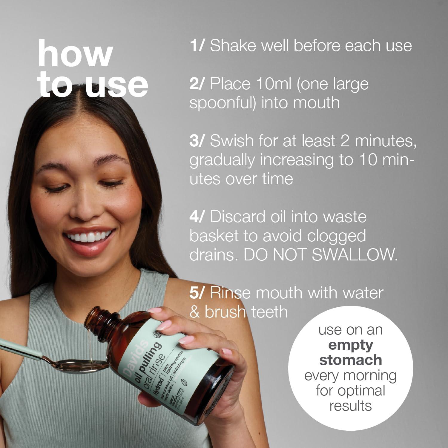 image:imageDavids Nano Hydroxyapatite Oil Pulling Oral Rinse Mouthwash 100 MCT Coconut Oil Promotes Teeth and Gum Health Natural Whitening Essential Oils to Fight Plague amp Freshen Breath Mint Flavor 9 oz