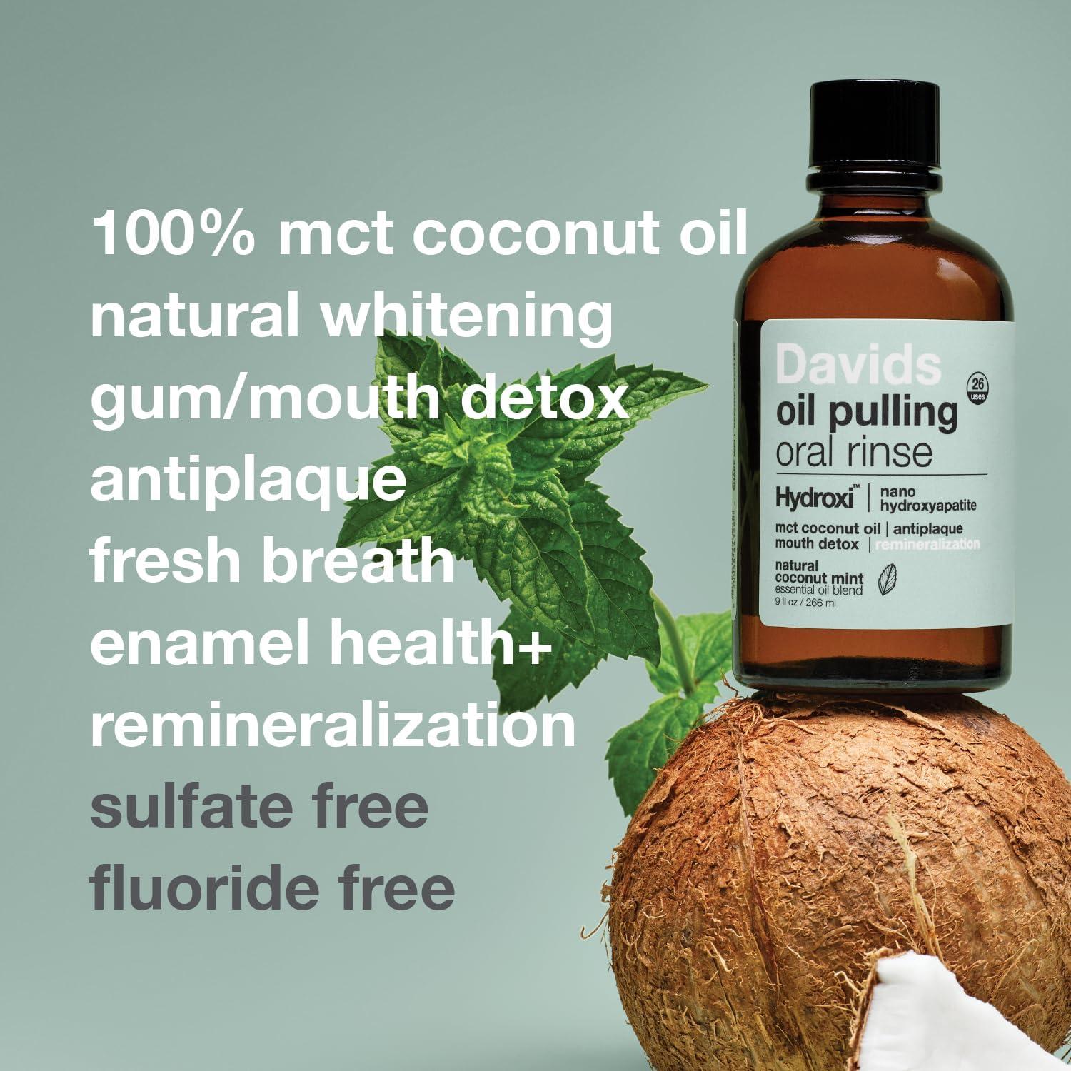 image:imageDavids Nano Hydroxyapatite Oil Pulling Oral Rinse Mouthwash 100 MCT Coconut Oil Promotes Teeth and Gum Health Natural Whitening Essential Oils to Fight Plague amp Freshen Breath Mint Flavor 9 oz