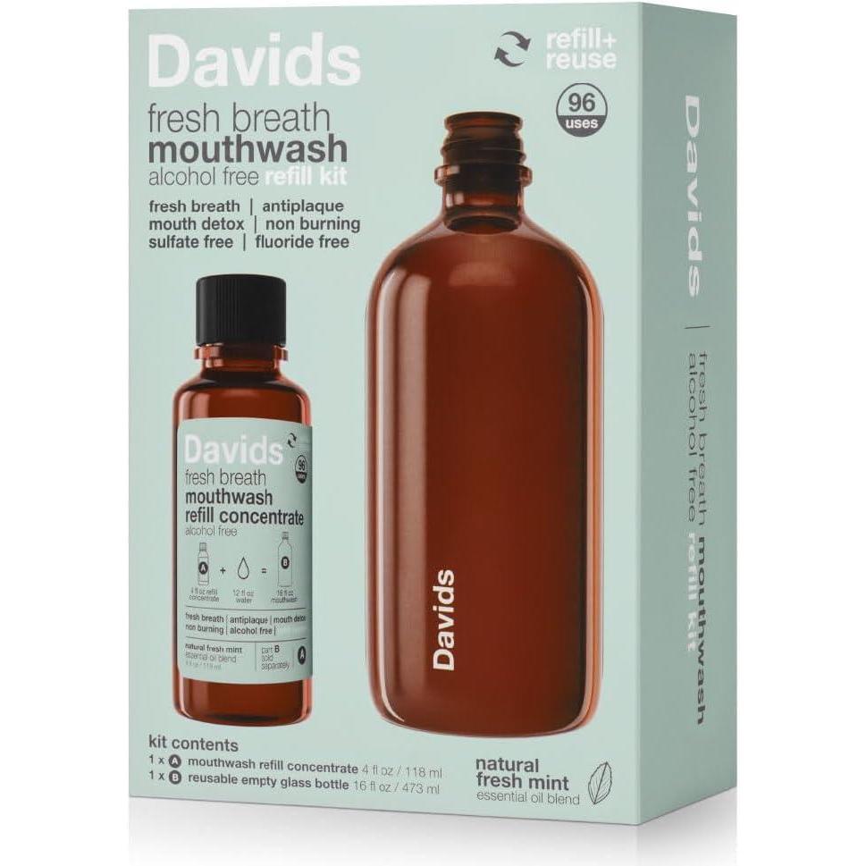 image:imageDavids Hydroxi Fresh Breath Mouthwash Starter Kit AlcoholFree FluorideFree NanoHydroxyapatite for Remineralizing amp Enamel Health Relieves Dry Mouth Fresh Mint 16 fl ozStarter Kit