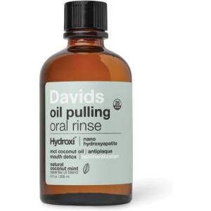 Davids Nano Hydroxyapatite Oil Pulling Oral Rinse Mouthwash, 100% MCT Coconut Oil, Promotes Teeth and Gum Health, Natural Whitening, Essential Oils to Fight Plague & Freshen Breath, Mint Flavor, 9 oz