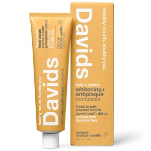 Davids Fluoride Free Kids & Adults Toothpaste, Teeth Whitening, Antiplaque, SLS (Sulfate) Free, Promotes Enamel Health, Mouth & Gum Detox, Natural Orange Vanilla, 5.25oz(Orange Vanilla)