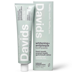 Davids Fluoride Free Kids & Adults Toothpaste, Teeth Whitening, Antiplaque, SLS (Sulfate) Free, Promotes Enamel Health, Mouth & Gum Detox, Natural Orange Vanilla, 5.25oz(Peppermint)