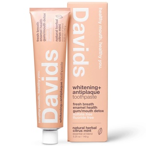 Davids Fluoride Free Kids & Adults Toothpaste, Teeth Whitening, Antiplaque, SLS (Sulfate) Free, Promotes Enamel Health, Mouth & Gum Detox, Natural Orange Vanilla, 5.25oz(Herbal Citrus Mint)